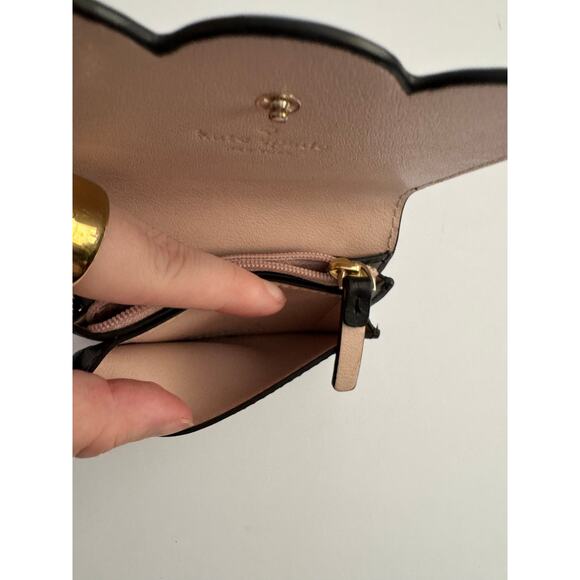 Kate Spade Piper Magnolia Street Leather Key Chain Ring Wallet Black Scalloped - Picture 9 of 10